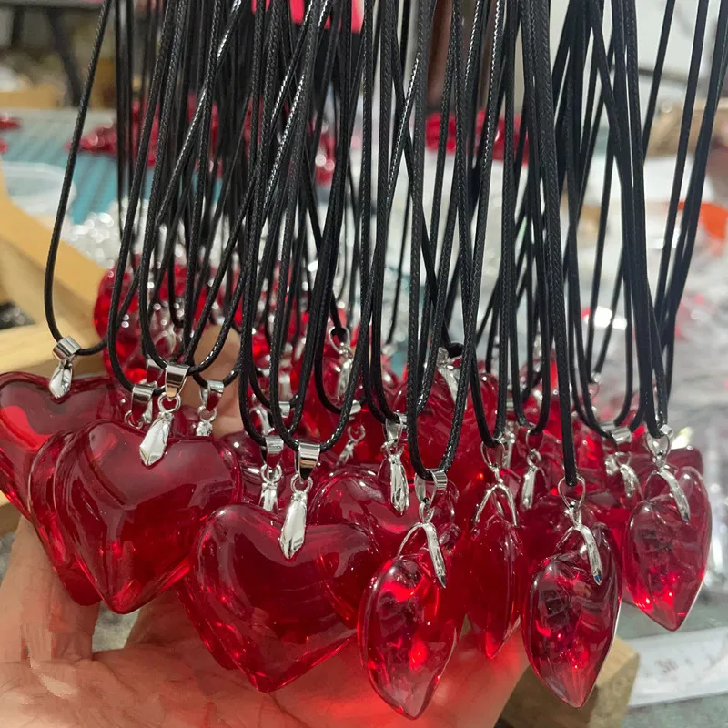 Red Heart Pendant Necklace For Women Girls Glass Crystal Necklace