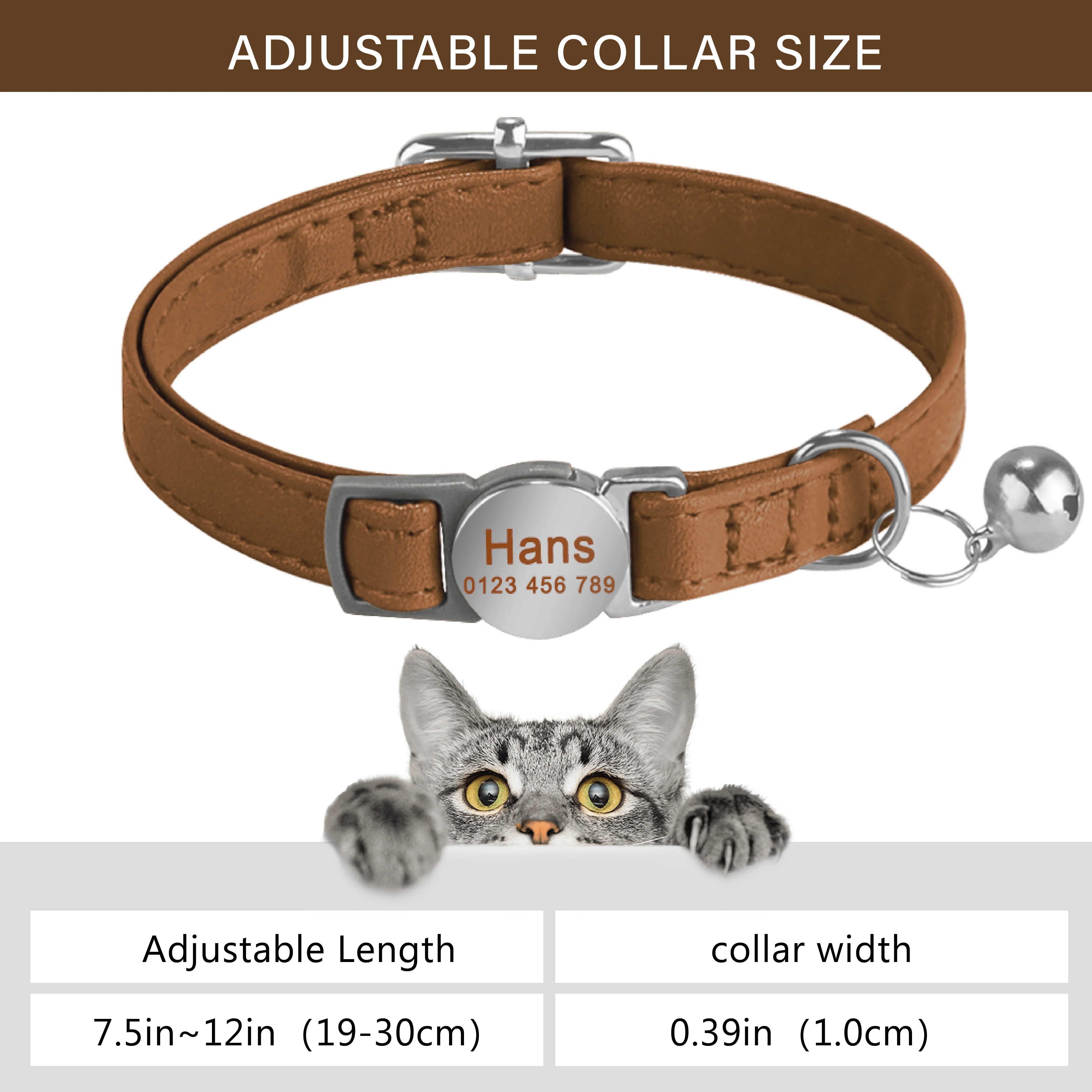 Safety Breakaway Anti-lost Cat Collar Engraveing Personalized  Leather Collars With Free Name Bell Pet Cats Accessories 5