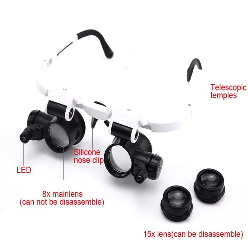 1 Pc Headband Magnifier with Light LED Head Mounted Magnifying Glasses 8X 23X 