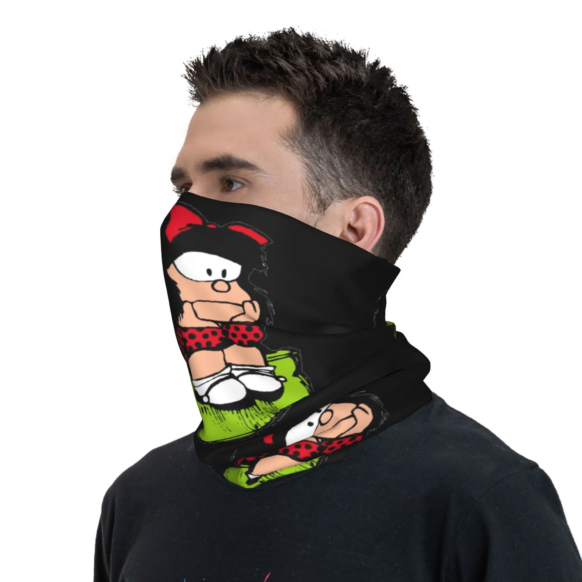 Mafalda Thinking Neck Gaiter Women Men UV Face Shield Winter Quino Comic Cartoon Bandana Scarf for Cycling