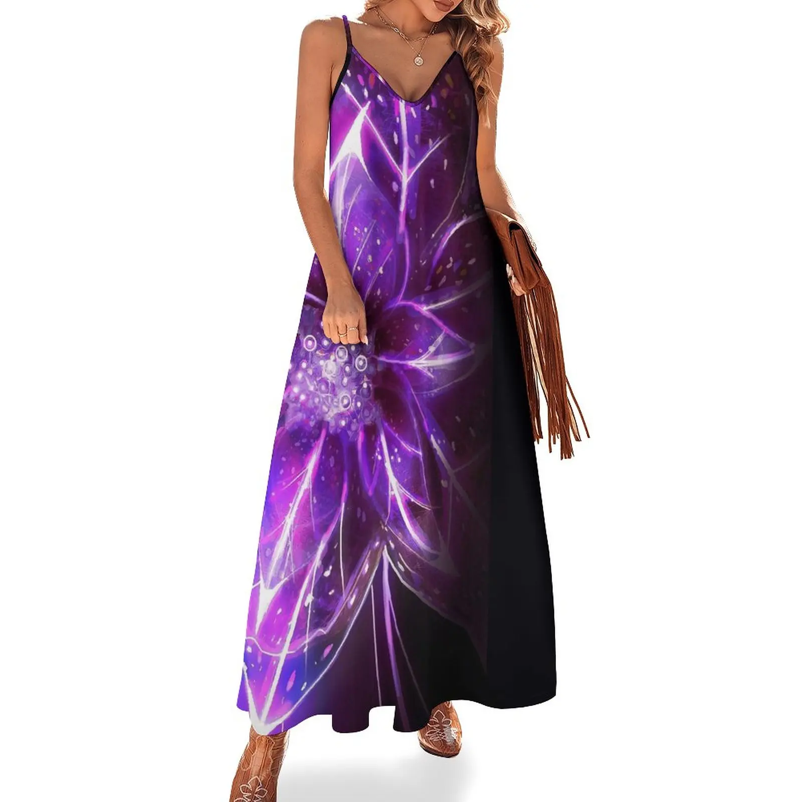 

Women Flower Shiny Print Long Dresses Robe Sexy Spaghetti Strap Slim Party Dress Summer Female Elasticity Dress Vestidos