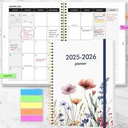 Academic Year Weekly & Monthly Planner with Index Sticker, School & Office Supplies, July 2025 - June 2026 (Flower)