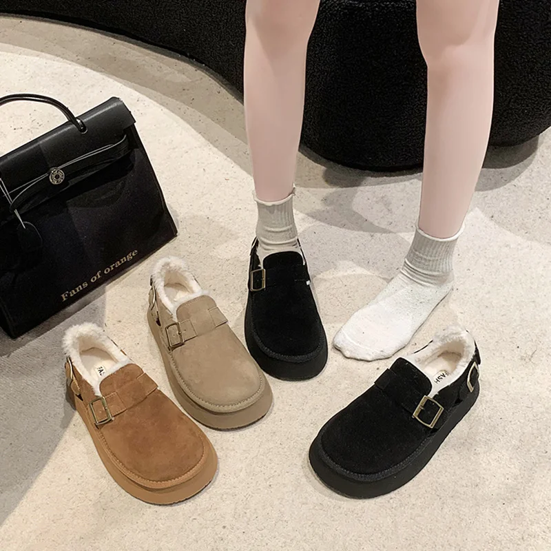 

Women Female Shoes Slip-on Clogs Platform Round Toe Winter Dress Slip On Creepers Flock Solid Rome Med Snow Boots Ankle Short Pl