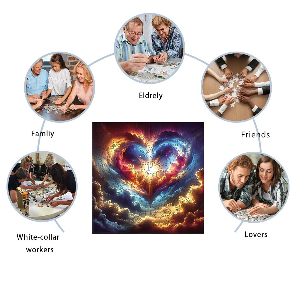 Love Wooden Puzzle, Unique Shaped Pieces Wooden Jigsaw Puzzles for Adults, Ghristmas Gift Family Game Home Decor 5