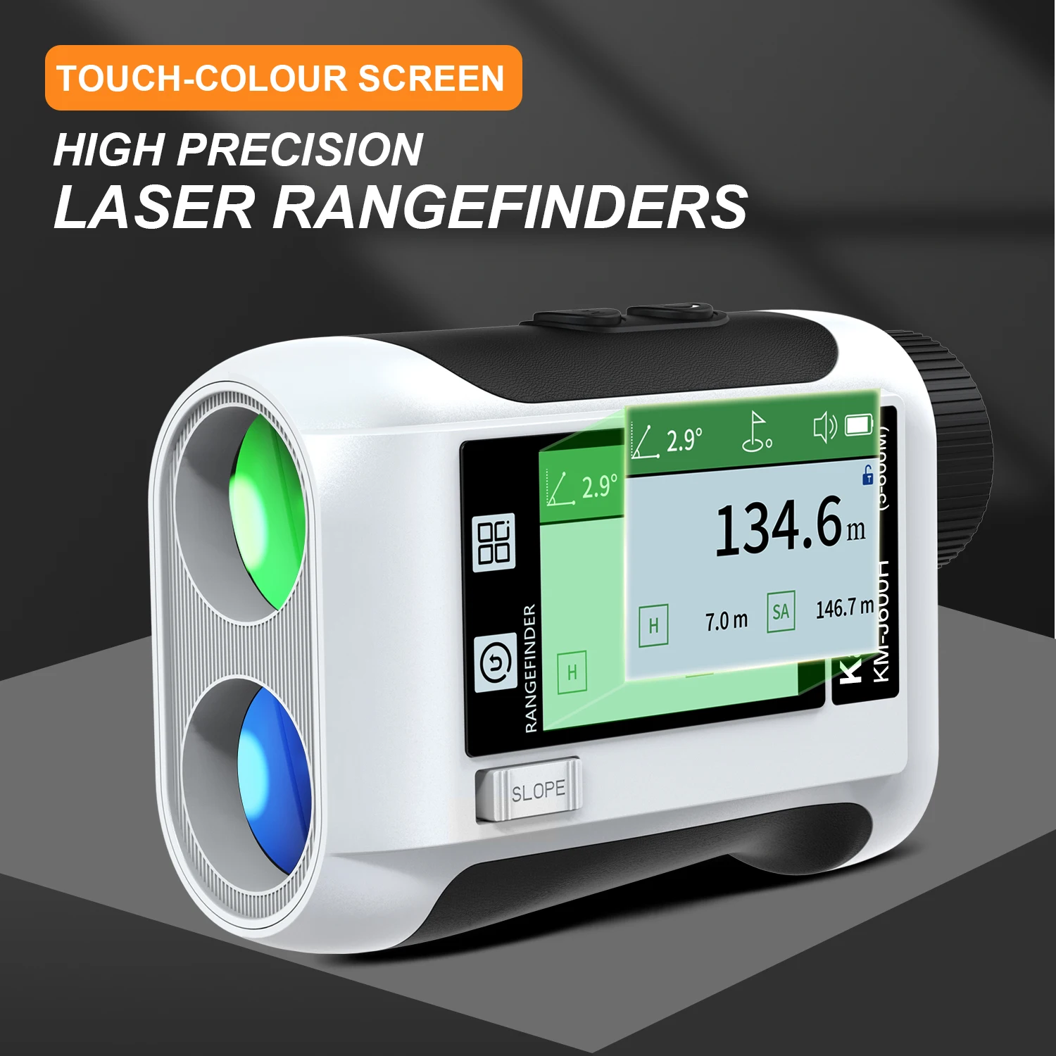 Laser Rangefinder Distance Meter Touch Screen Golf Telescope Rechargeable Laser Rangefinder LCD Display Laser Distance Meter with Flag-Lock 600m