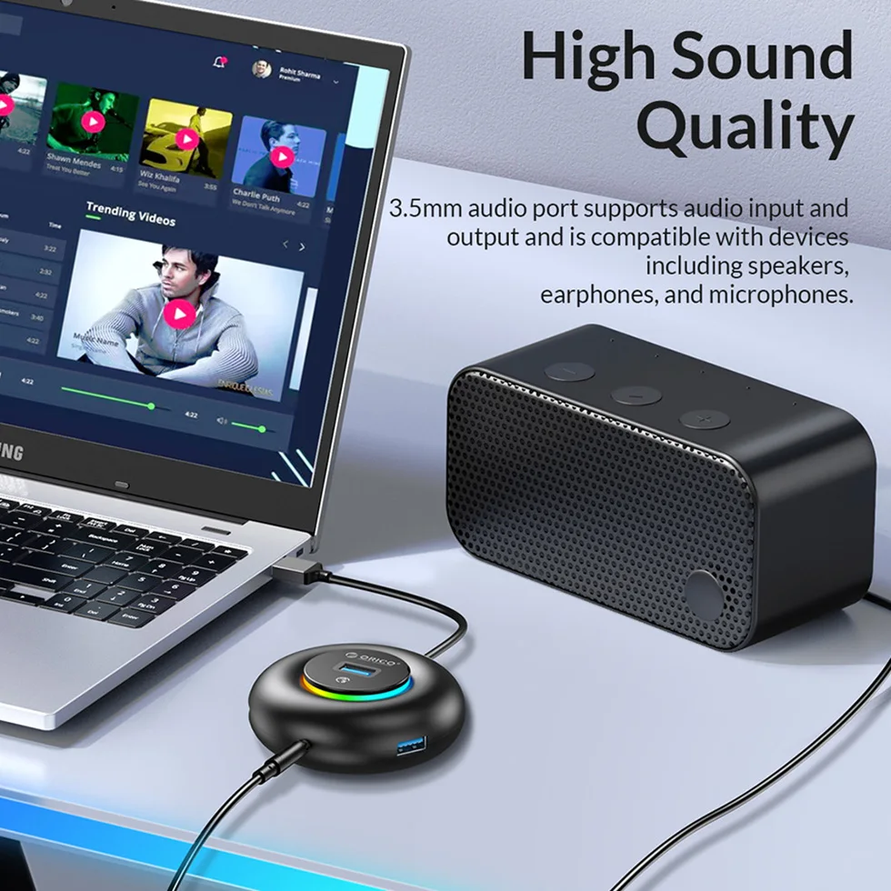 Orico-rgb Hub tipo c Multi Usb a 3.0 Portas Dock Station Plug Switch Leitor de Cartão sd Adaptador para Laptop Macbook Superfície - Imagem 3