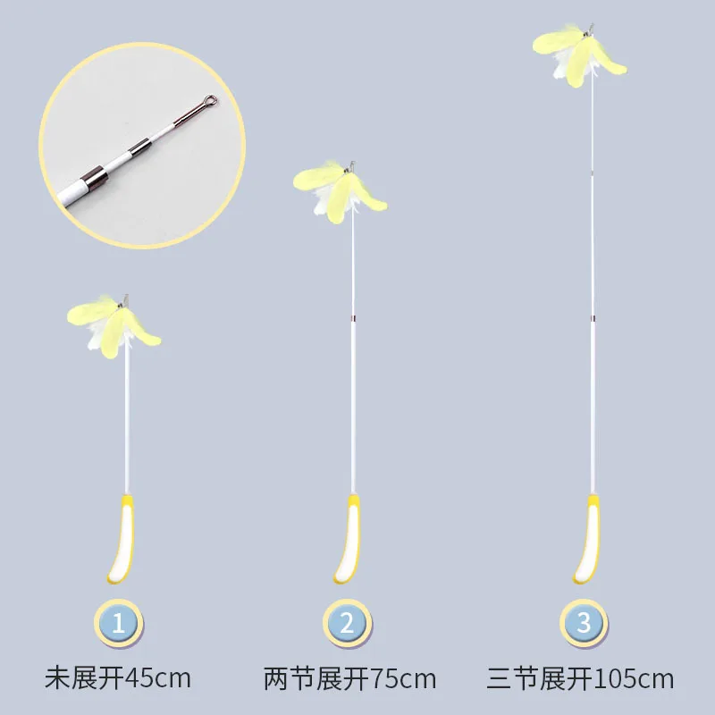 Interactive Cat Feather Toy Feather Teaser Stick Wand Pet Retractable Feather Bell Refill Replacement Catcher Product for Kitten
