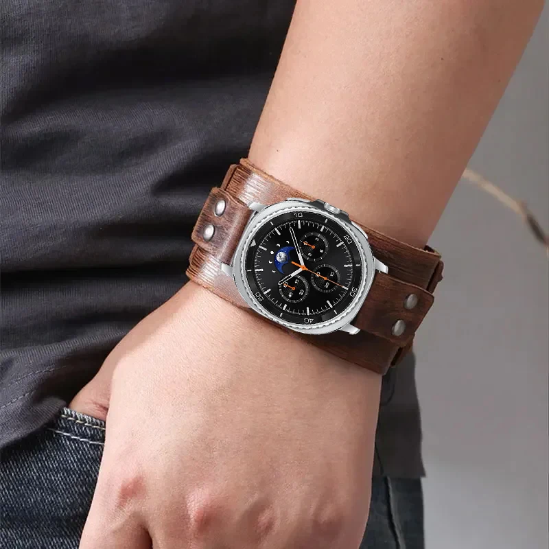 Premium Leather Watch Band with Double Metal Buckle - Elegant Bracelet Accessories