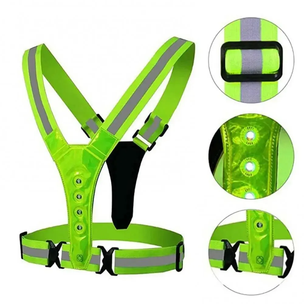 LED Running Vest LED Running Vest Reflective Glowing Reflector Straps High Cycling Visibility Night Running Riding Clothing Elastic Band