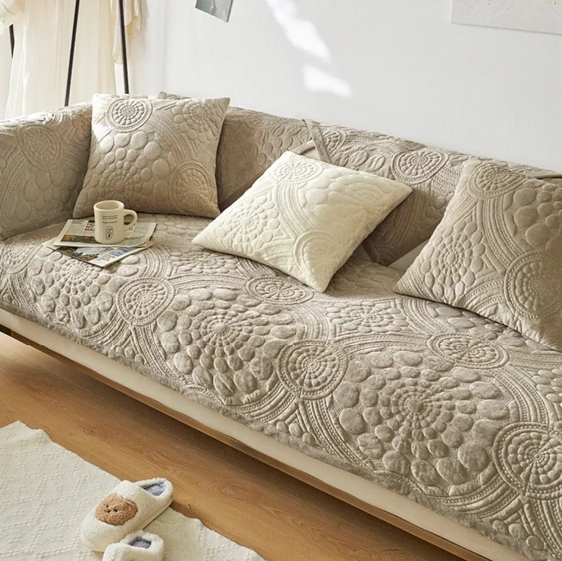 Winter Velvet Sofa Pads Cover Flower Pattern Sofa Couch Cushion