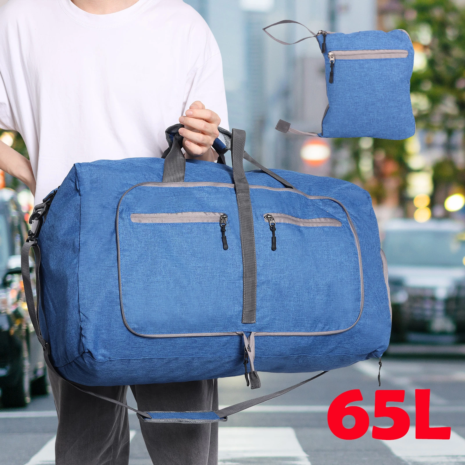 Borsa da viaggio pieghevole da 65 lri Borsone da viaggio impermeabile in nylon di grande capacà per uomo Donna Borsa da fness per esterno, campeggio, pesca, palestra  15