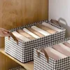Fabric Storage Bins with Metal Frame Large Clothes and Pants Storage Baskets for Closet Organizing Rectangle Household Handing 4