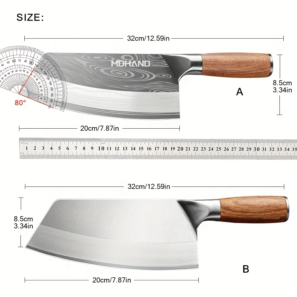 DFITO Damaszener-Muster Kochmesser 20cm 4Cr14 Edelstahl Holzgriff mit Geschenkbox für Heimküche Fleischschneiden und -schälen – Detail 4