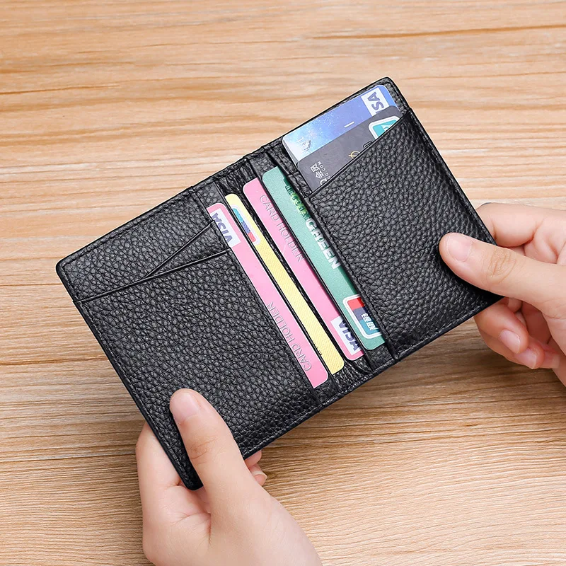 YUECIMIE Ultra-Thin Genuine Leather Mini Card Holder Wallet