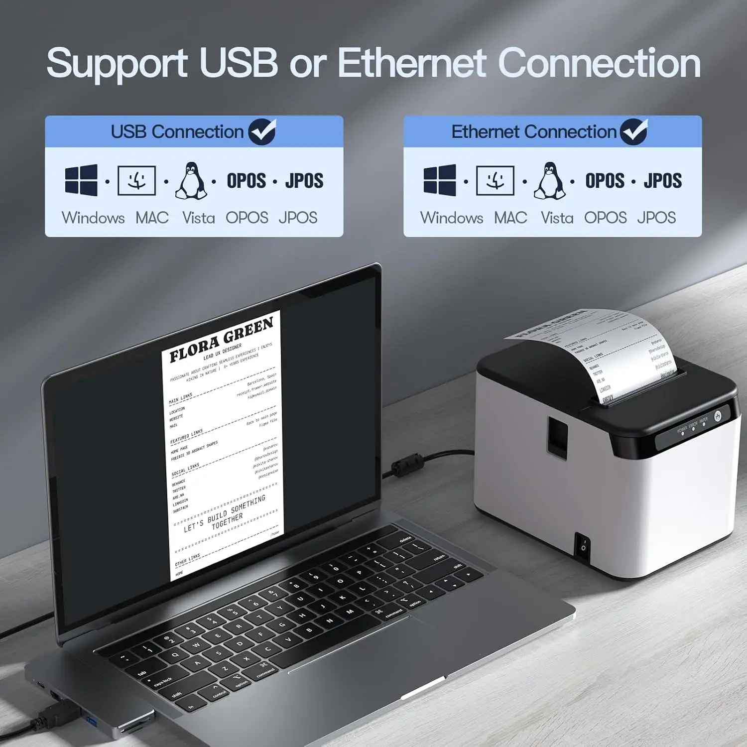 80mm 영수증 프린터 ESC/POS 미니 열전사 프린터 USB LAN 블루투스(자동 커터 포함) 비즈니스 레스토랑 주방 슈퍼마켓용