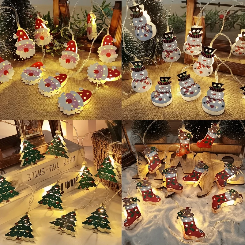 

1.6m Christmas LED String Lights Cute Santa Claus Snowman Socks Xmas Tree Fairy Lights Garland Christmas New Year Home Decoraion