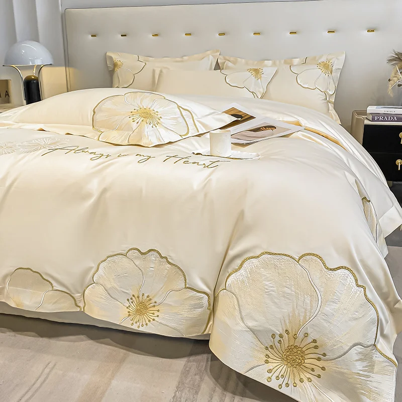 ABAYBeddingsetEgyptiancottonFloralembroideryQuiltcoverSoft