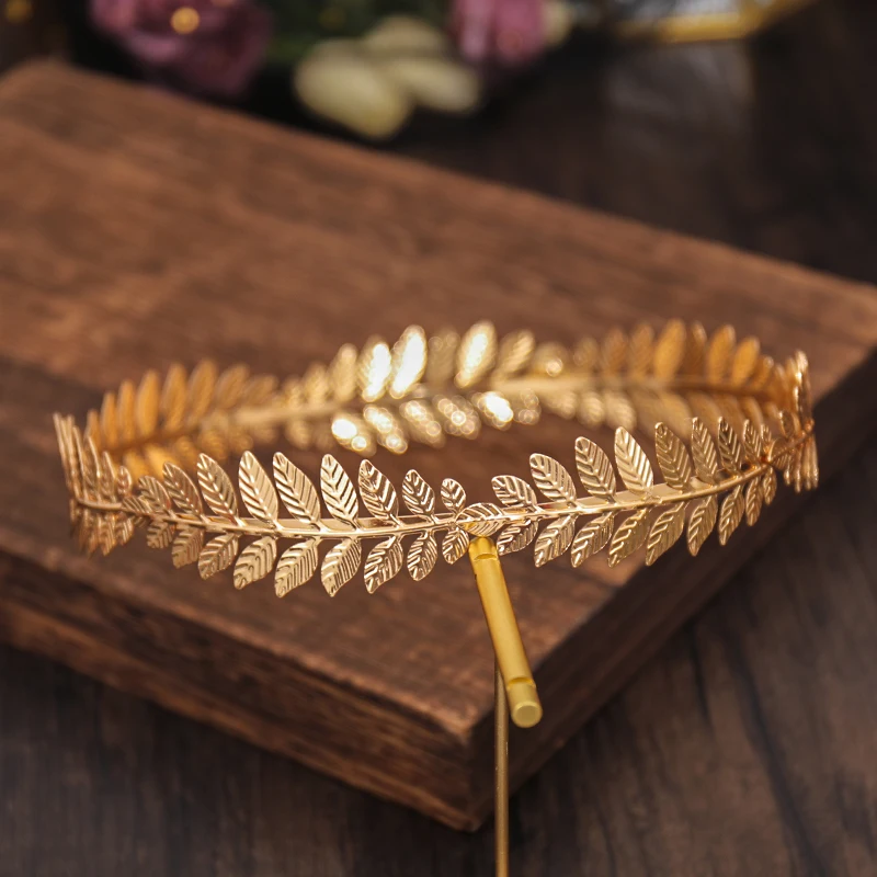 Round hair band baroque vintage golden olive leaves tiaras crown bridal wedding headdress hair accessories