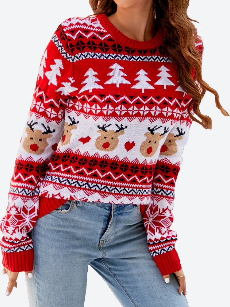 

Benuynffy Christmas Sweater for Women 2023 Fall Winter Casual Long Sleeve Crew Neck Loose Tunic Pullover Sweater Knit Tops
