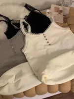 Women's Lace Trim Fce Lined Thiened Vest Design Sensation Inner Wear Outer Wear Versatile Top for Autumn Winter