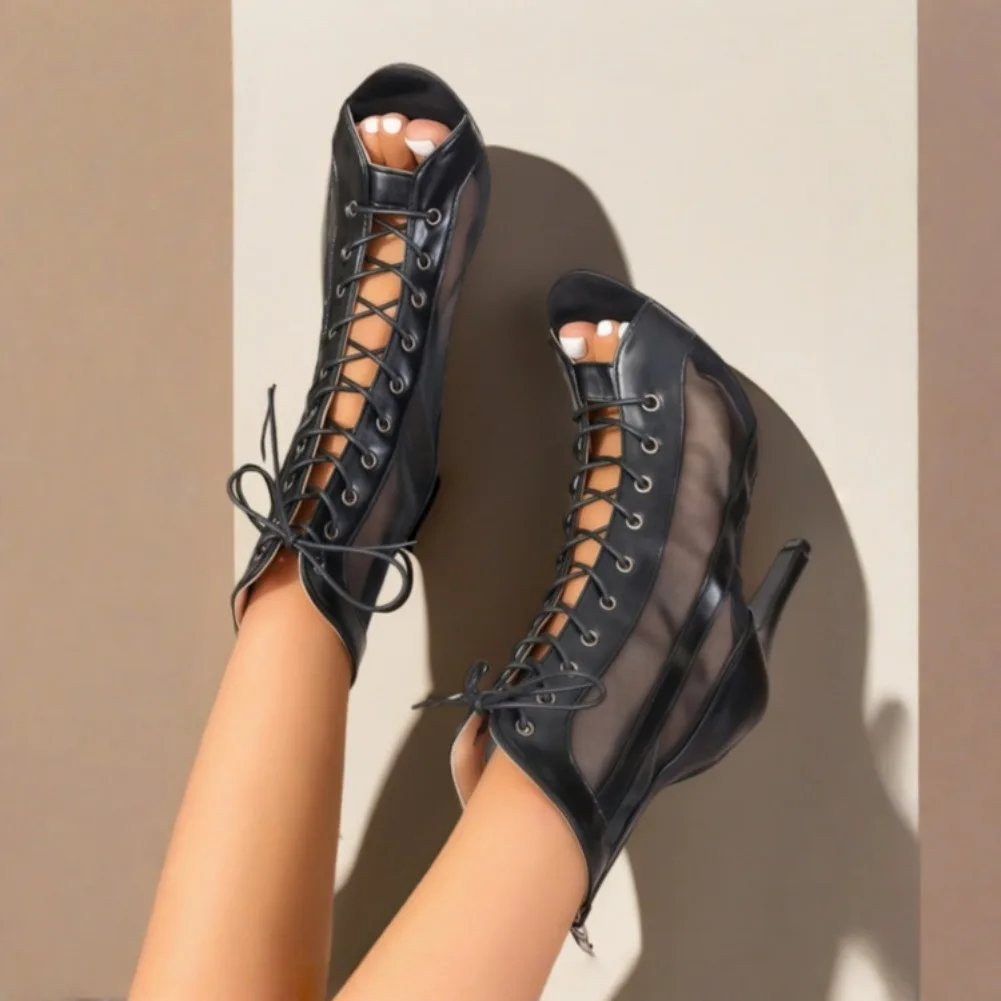 Women's Latin Salsa Dance Jazz Dance Shoes Girls Ballroom Dance Club Short Boots Ladies Lace-Up Fashion Fine Sand Dance Boots