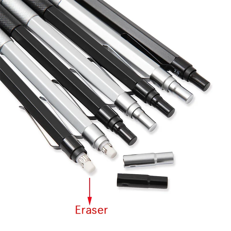 M&G Metal Mechanical Pencil Set with Refills Black Silver 0.3,0.5,0.7,0.9mm Art Drawing Sketch 2B Pencils Student Writing Tools 5