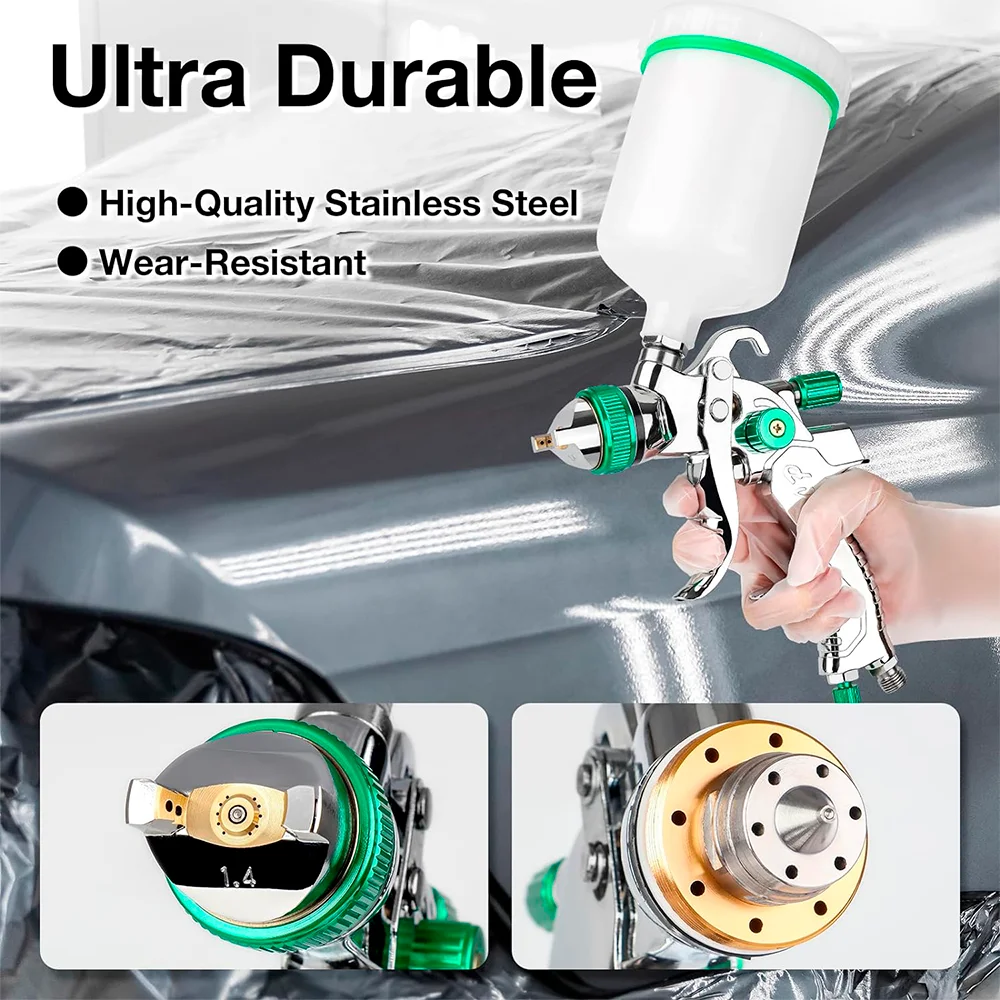 1 Set HVLP Professional Spray Gun 1.4/1.7/2.0/2.5mm Nozzle 600cc Home Cordless Spray Machine Gravity Spray Gun Pneumatic Tool 5