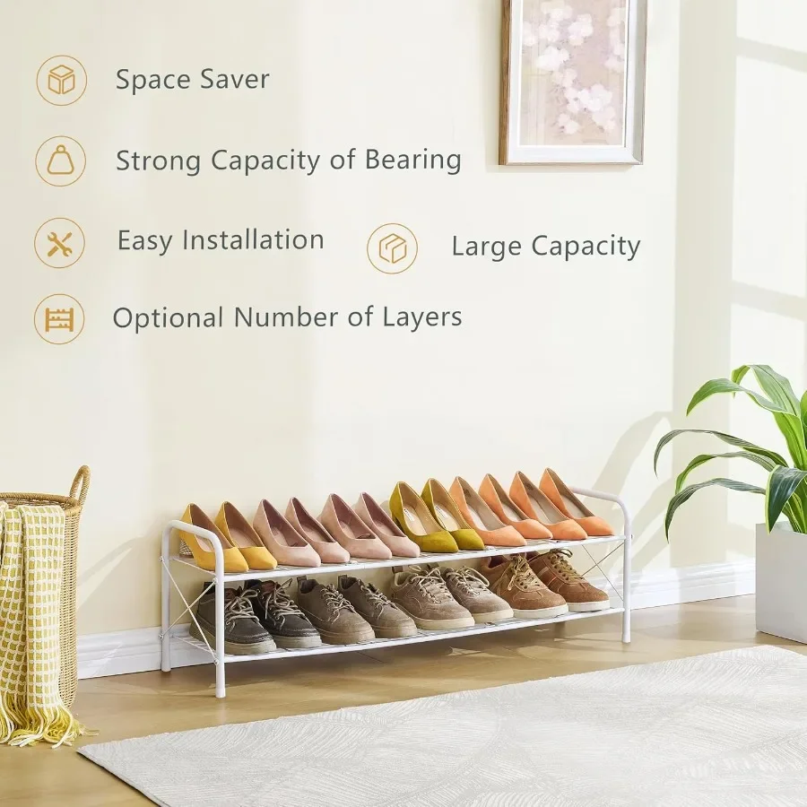 2 Tier Shoe Rack for Closet Durable Mesh Style Shoe Rack Entryway Shoe Shelf Shoe Storage Organizer for Hallway Bedroom Living