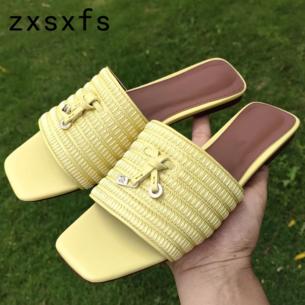 

Covered Toe Flat Heel Mules Summer Walk Slides Natural Suede Leather Loafers Comfort Casual Outdoor Slippers Women Shoes