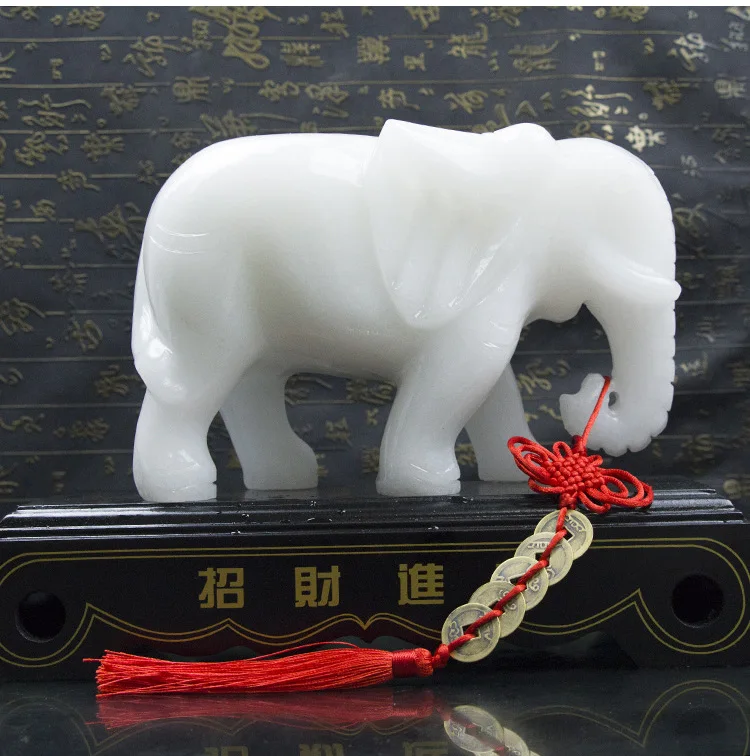 

Home Company office business high-grade Decor GOOD LUCK mascot ZHAO CAI White jade elephant Sculpture FENG SHUI ART Statue