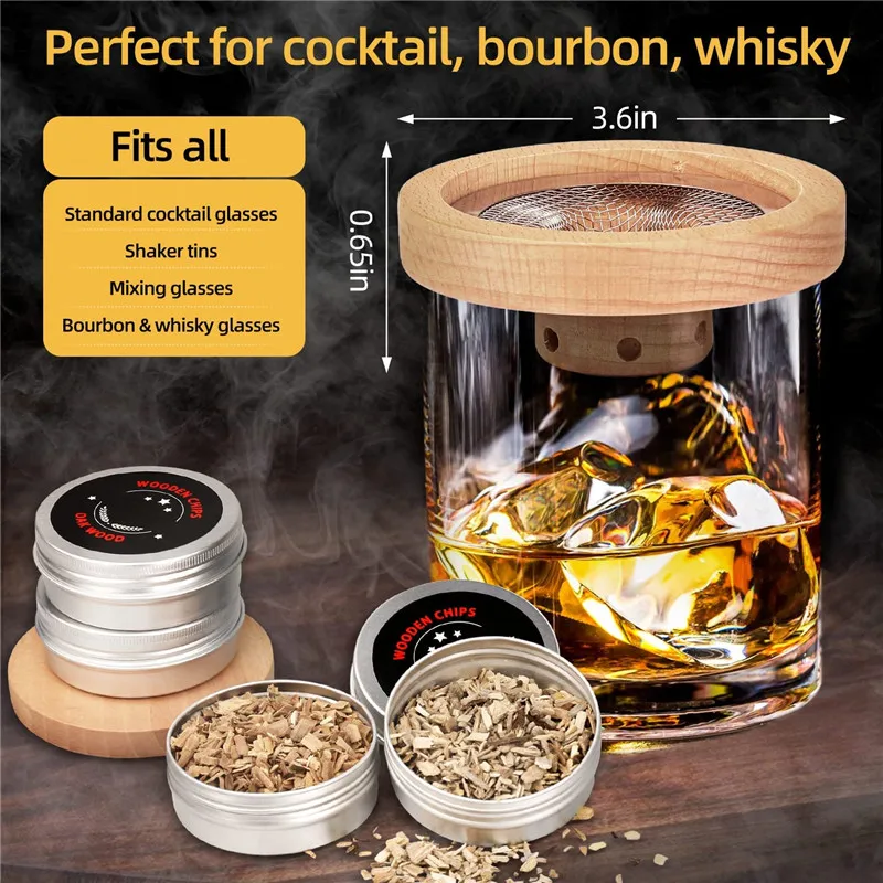 Cocktail Smoker Kit for Whiskey Cocktails Smoker Wood Smoked Home Drinks Old Fashioned Portable Smoke Infuser Hood Wooden Tools