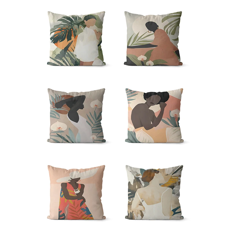 

Abstract Painting Black Women Pattern Printed Soft Square Pillowslip Polyester Cushion Cover Pillowcase Living Room Home Decor