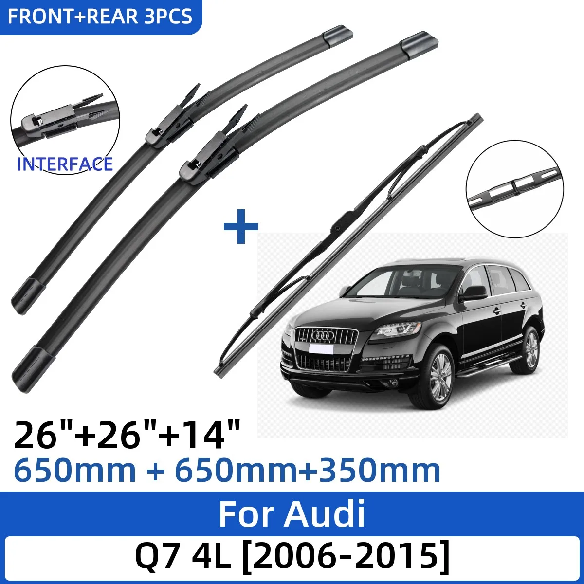 3PCSForAudiQ74L20062015262614FrontRearWiperBlades