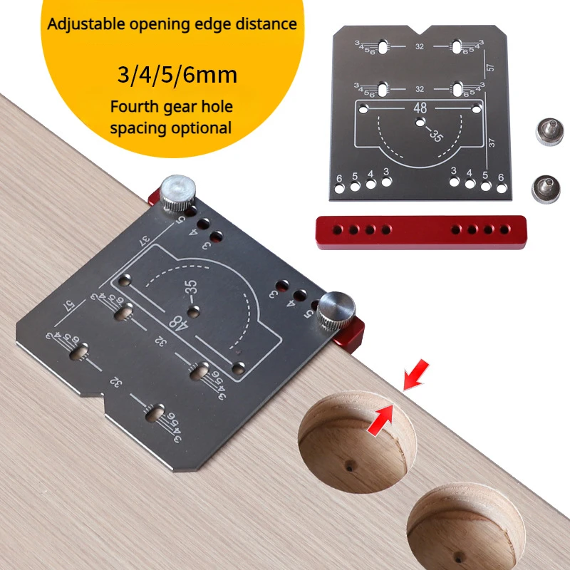 35mm Multi-Function Hinge Punching Locator Aluminum Alloy Hinge Boring Jig with Scale Woodworking Drilling Positioning Plate