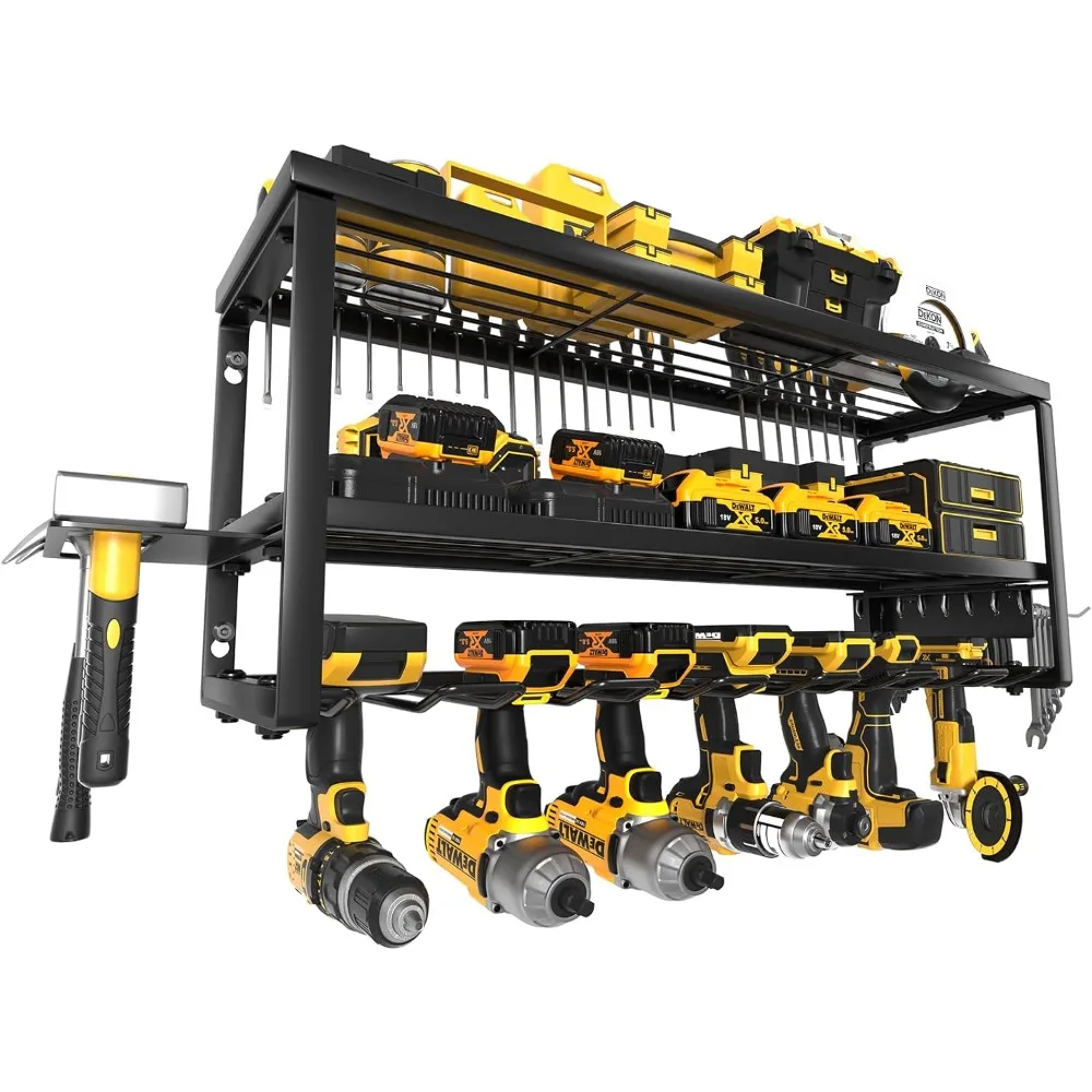 

Power Tool Organizer, Storage Rack for Garage Organization, Wall Mount Cordless Drill Holder and Battery Shelf, Tools Shelves wi