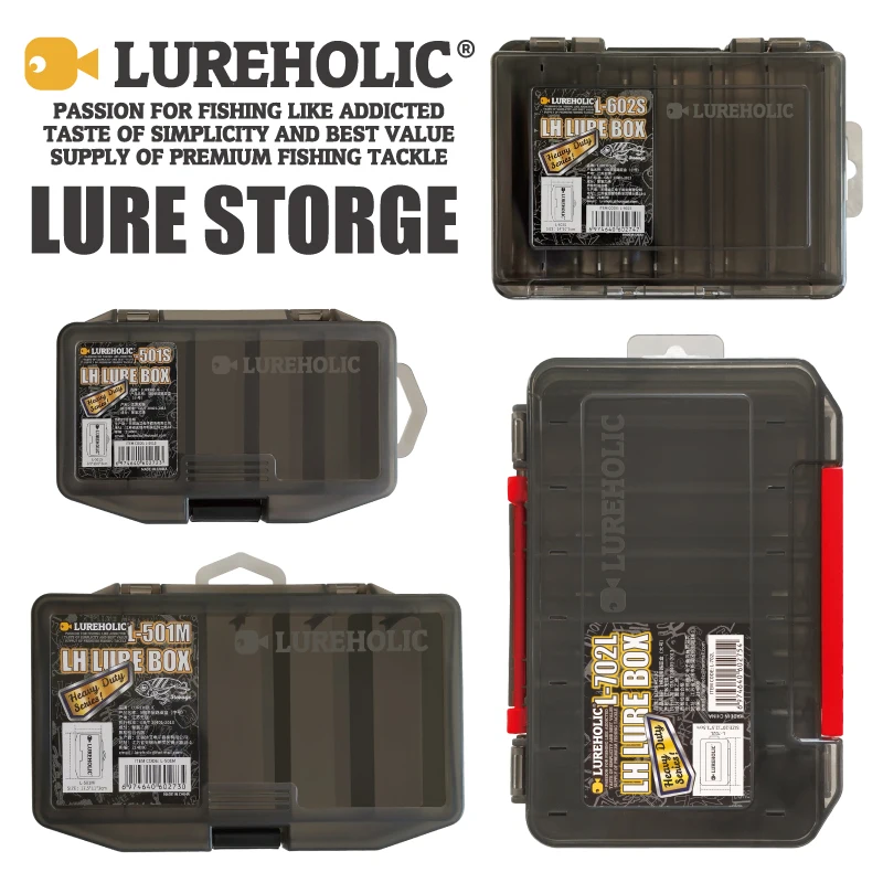 Caja de señuelos LUREHOLIC, aparejos de pesca, almacenamiento de señuelos duros, gusano suave, peso de tungsteno, anzuelos con cabeza de plantilla, cajas de almacenamiento de PVC