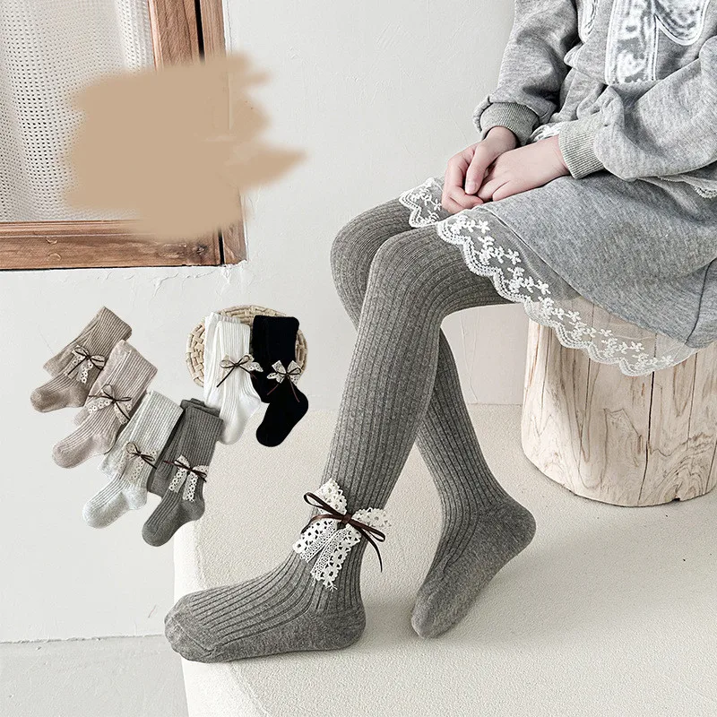 Children Cotton Tights Girls Cute Princess Bowknot Pantyhose Kids Stocking Baby Girls One-Piece Pantyhose Infant Knitted Tights kids pantyhose