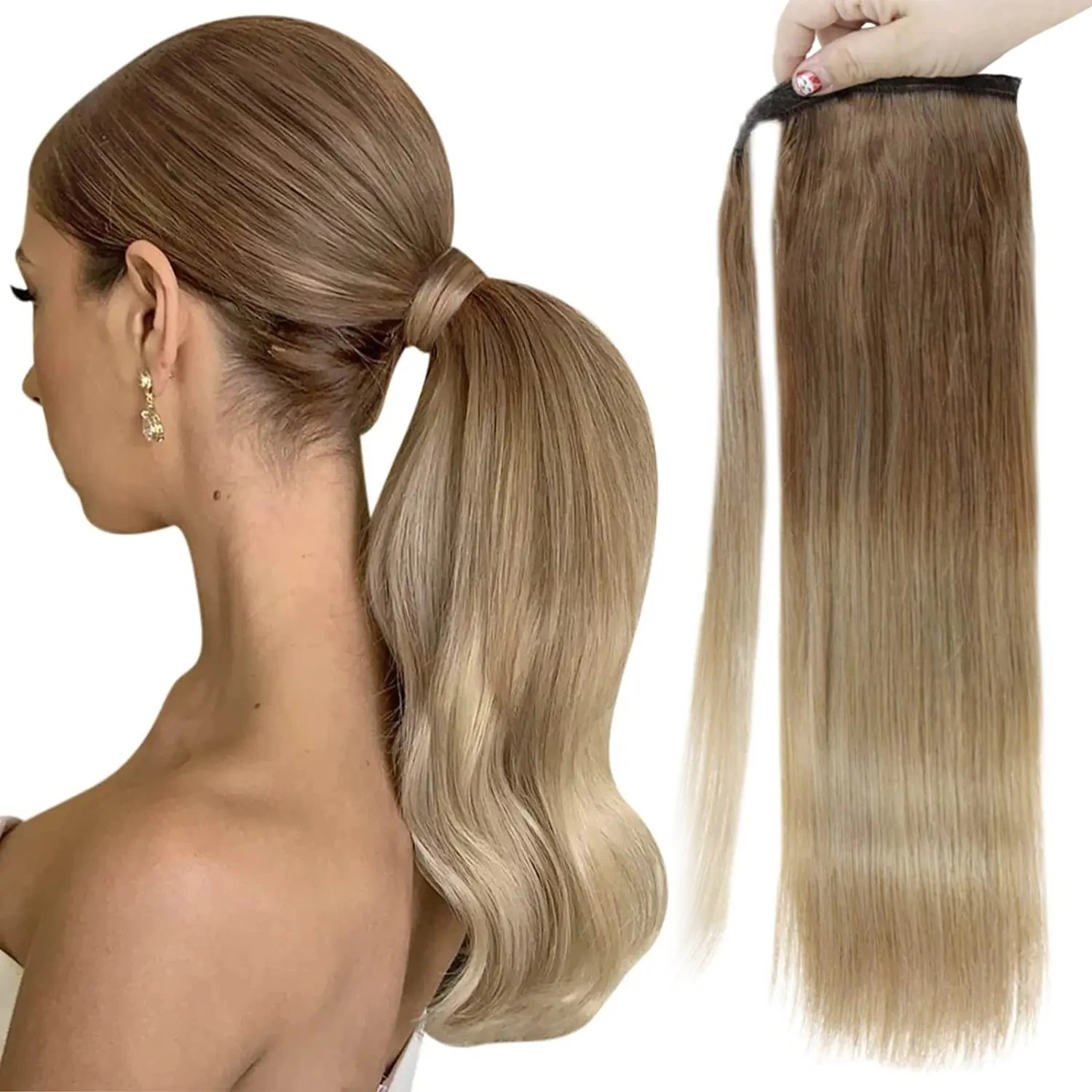 클립형 포니테일 헤어 익스텐션 브라질리언 스트레이트 리얼 인모 포니테일 클립..