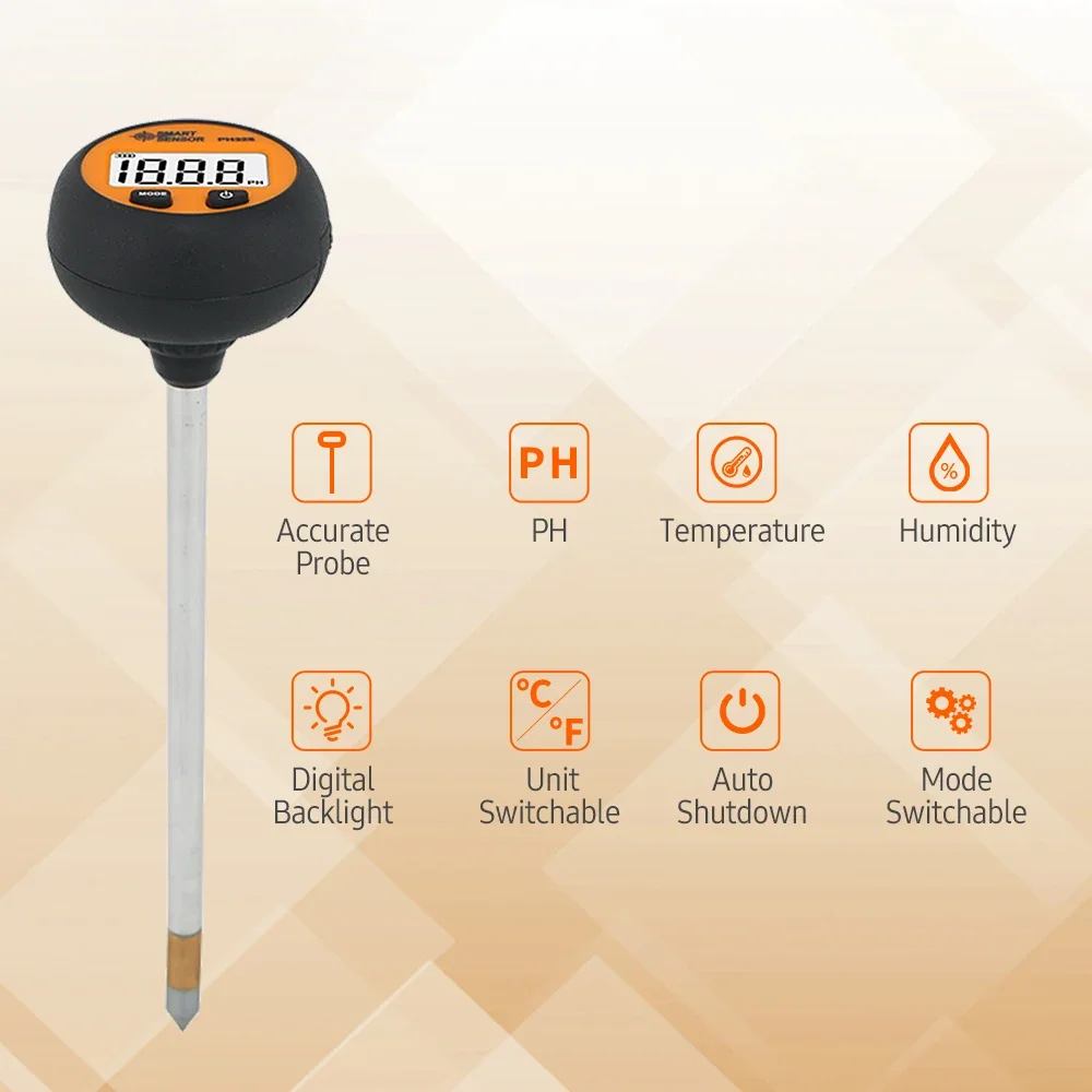 SMART SENSOR PH328 Digital Backlight Soil Tester 3 in1 pH/ Moisture/ Temperature