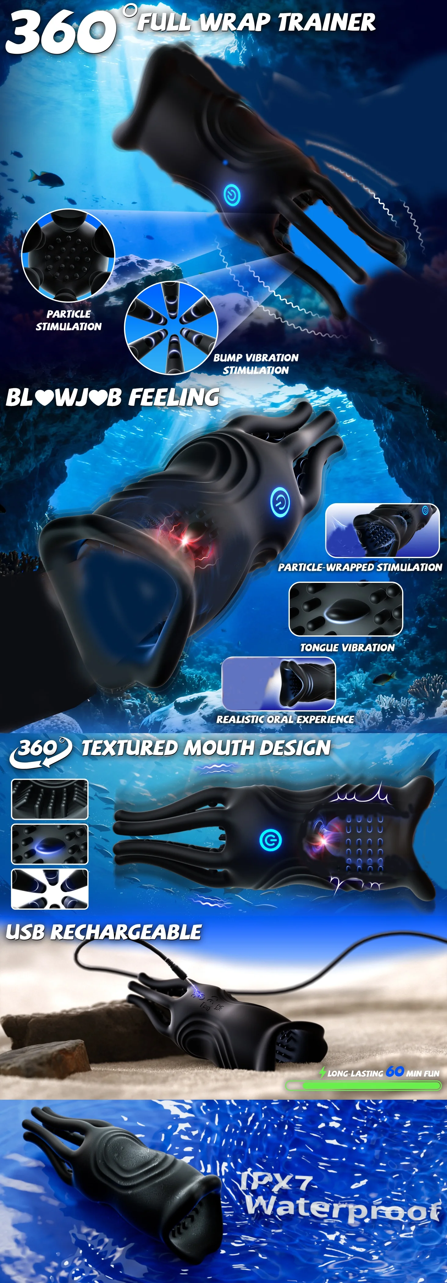HeartCaptor Penis Vibrator Male Masturbator 10 Vibration Modes Realistic Lips Texture Stimulation Stroker - Details 1