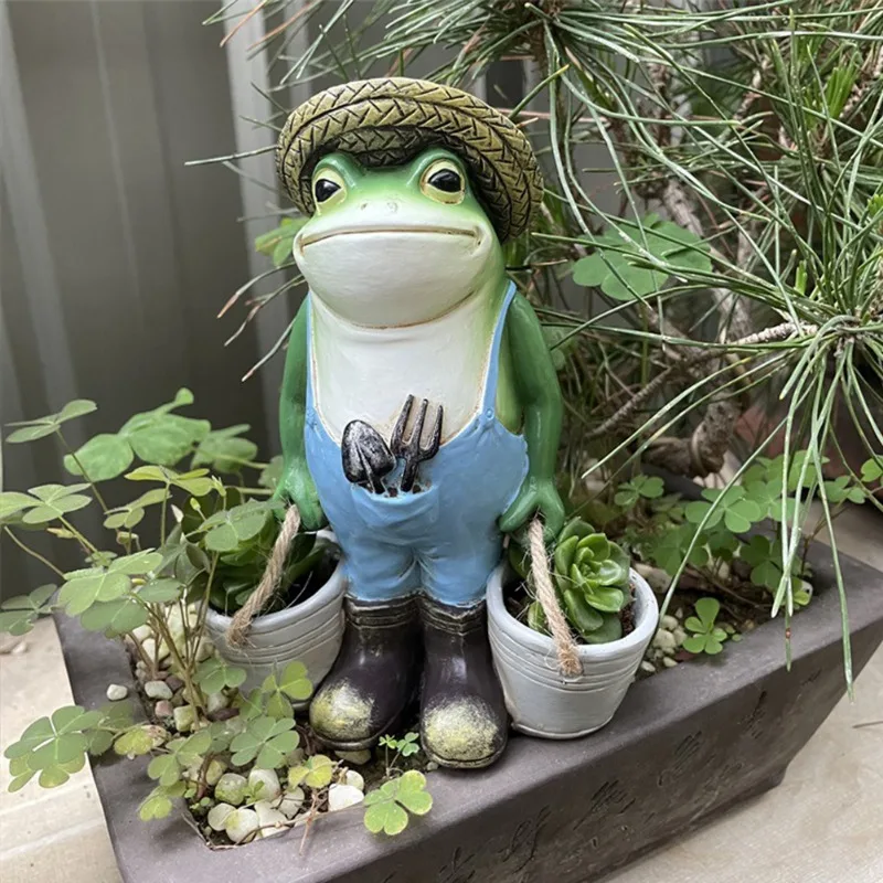 

Gift Indoor Outdoor Frog Statue Resin Home Decor Animal Sculpture Garden Ornament Craft Yard Funny Figurine With Bucket Cute