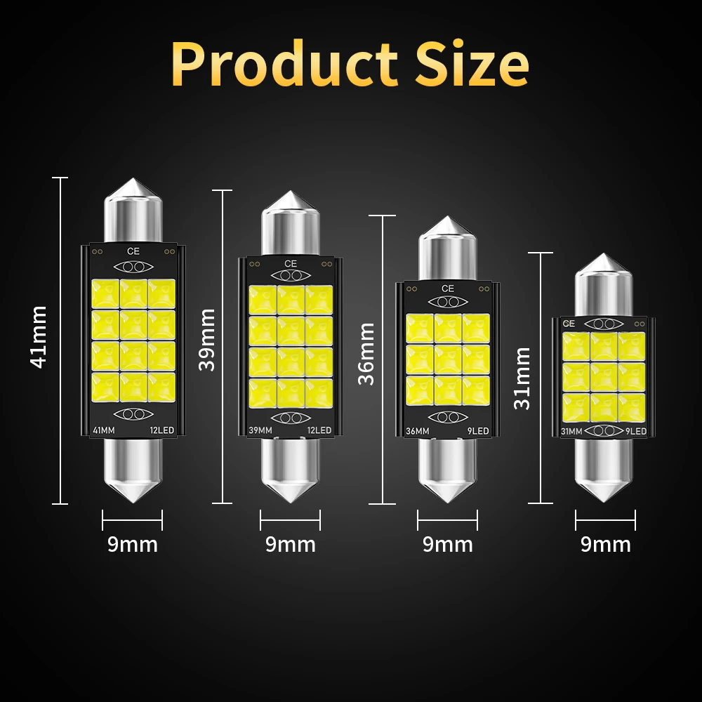 Bombillas LED Canbus para coche, lámparas de lectura de techo Canbus, 6000K, diodo blanco de 12V, C5W, C10W, 31/36/39/41mm, 2 uds.