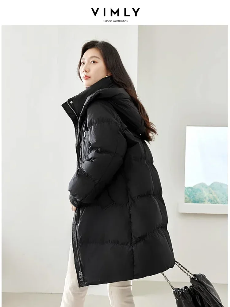 Vimly Black Long Down Jackets for Women 2023 Hooded Zipper Stand Collar Windproof Warm Women's Winter Coat Female Clothes 50612