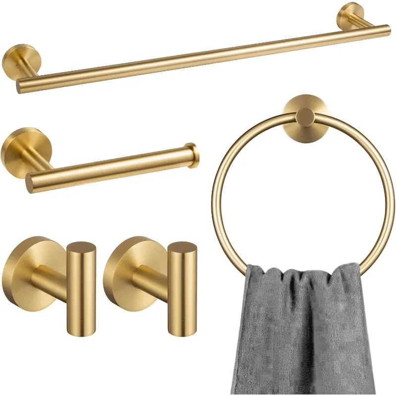 5Piece Bronze Gold Bathroom Hardware Accessories Set,Gold Towel Bar Towel Holder Set Rack Set Stainless Steel Wall Mounted