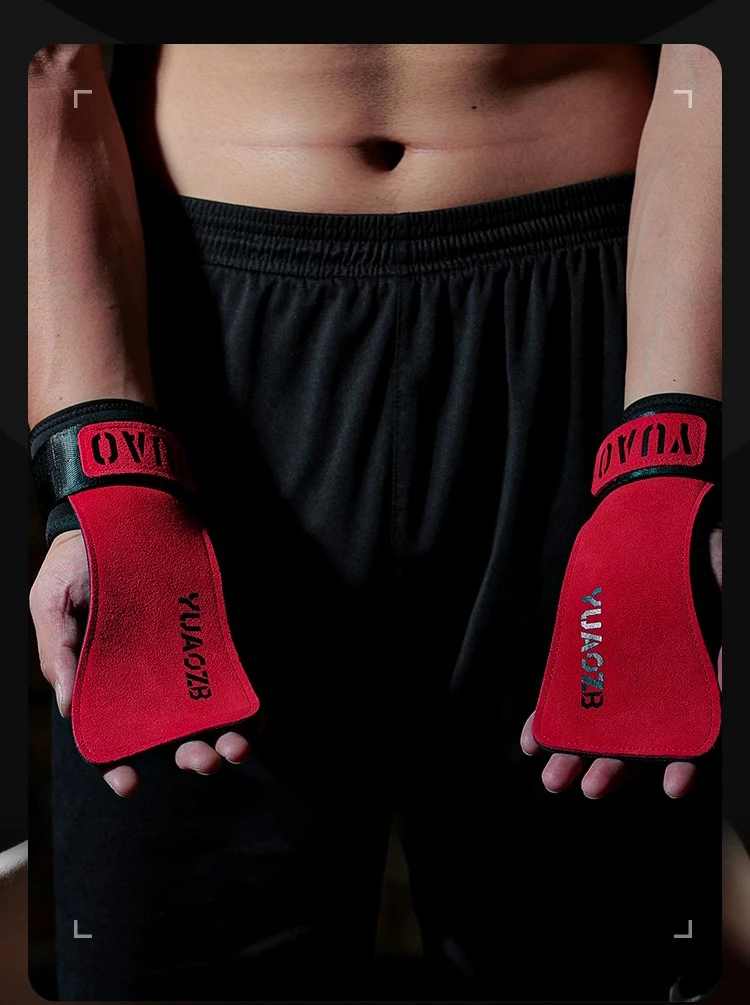 Thickened Gym Grips 4mm Cowhide Palm Guards Weightlifting Fitness Workout Gloves Grips with Wrist Wraps Training Equipment 6