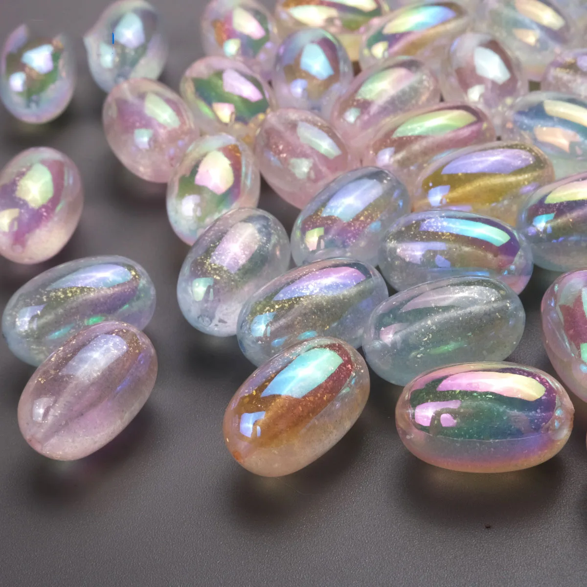 

100pcs 21*14mm Glitter Bling AB Colors Geometry Oval Round Acrylic Jewelry Beads Fit Bracelet Necklace Earring Beading Material