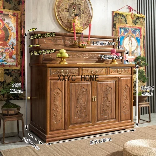

3-Layer Altar Buddha Shrine Household Solid Wood Incense a Long Narrow Table Middle Hall God of Wealth Cabinet Worship Altar
