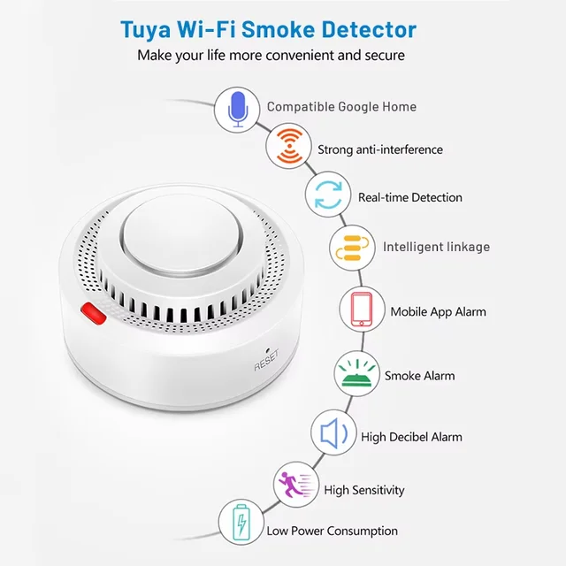 Tuya Smart WiFi Smoke Sensor Fire Protection Smoke Detector 85dB Sound Security System Firefighters  Smartlife APP Control 2