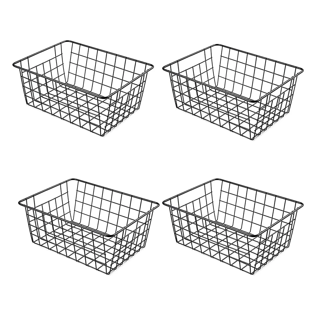 

Wire Storage Baskets for Organizing, 4 Pack Metal Wire Freezer Organizer Bins with Handles, Small Pantry Baskets