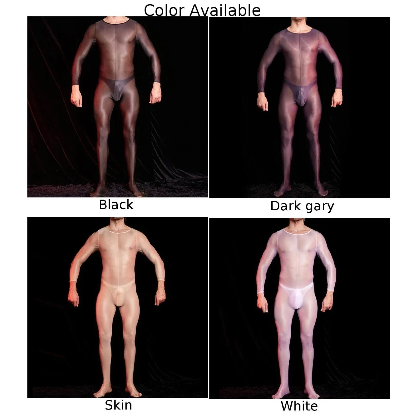 Men Polyester Long Sleeve Skin Sport Fitness Stretchy Bodysuit Underwear Bodystocking Crotchless